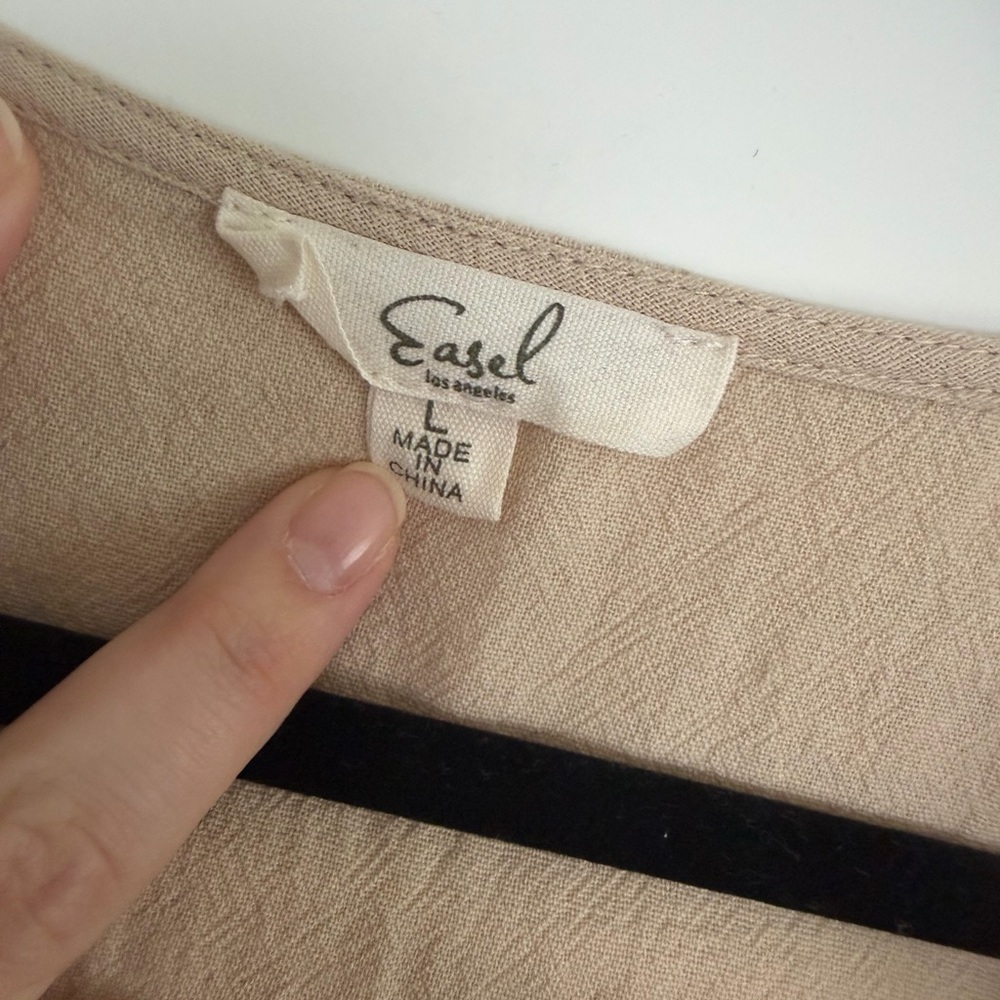 EASEL EMBROIDERED LINEN DRESS KHAKI OLIVE LARGE - Picture 4 of 6